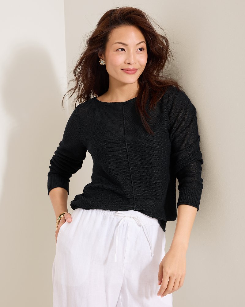 Cedar Linen Long-Sleeve Bateau-Neck Sweater - Black
