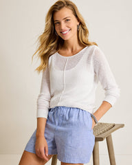 Cedar Linen Long-Sleeve Bateau-Neck Sweater - White
