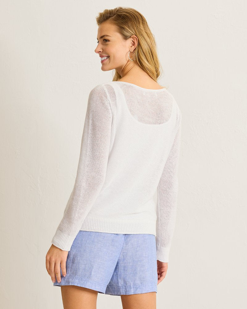 Cedar Linen Long-Sleeve Bateau-Neck Sweater - White