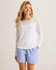 Cedar Linen Long-Sleeve Bateau-Neck Sweater - White