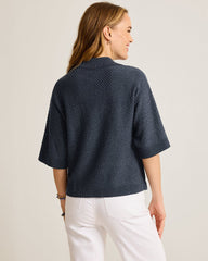 Cotton Drop-Shoulder Sweater Polo - Coastline Heather