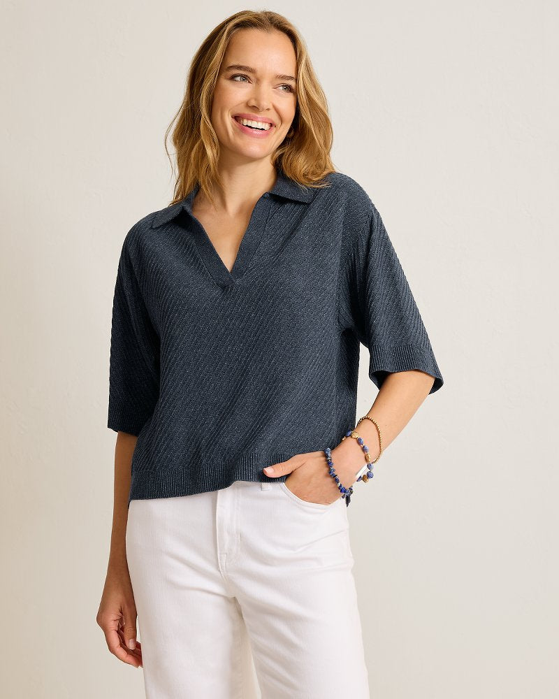 Cotton Drop-Shoulder Sweater Polo - Coastline Heather