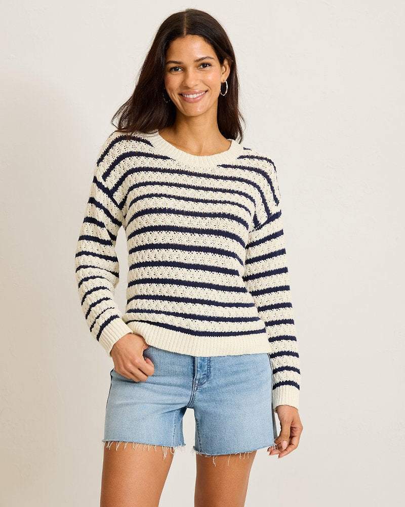 Pebblestone Bay Stripe Crew Sweater - Coconut