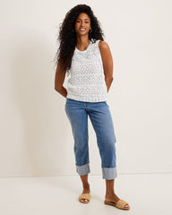 Shimmer Pointelle Stitch Sweater Tank - White