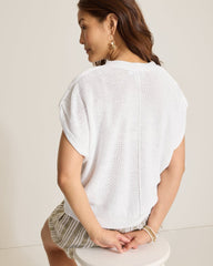 Lakes Edge Linen-Blend V-Neck Sweater Top - White