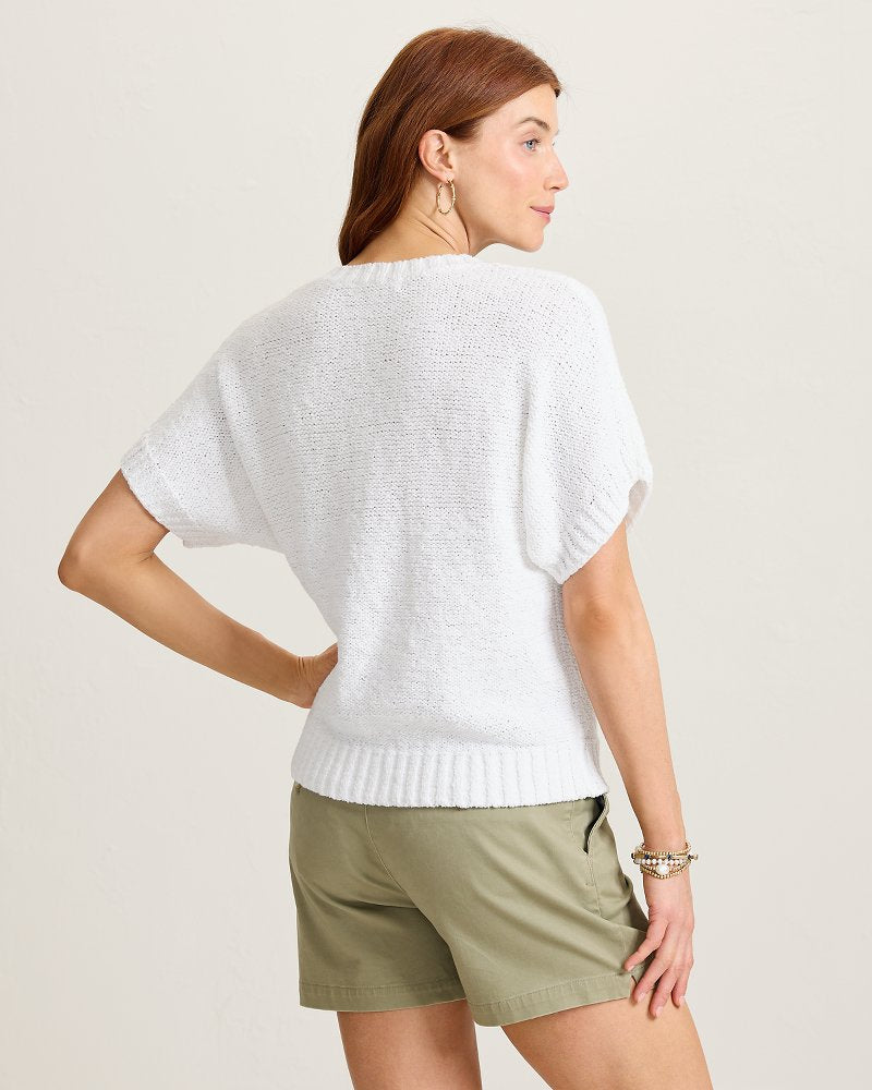 Harbor Pebble French-Sleeve Sweater - White
