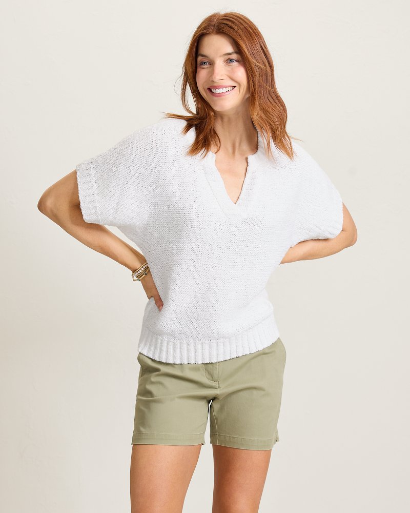 Harbor Pebble French-Sleeve Sweater - White