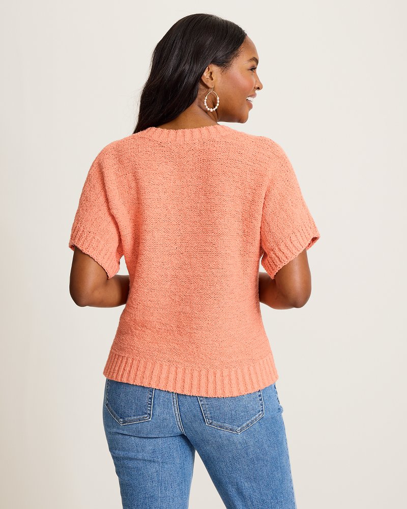 Harbor Pebble French-Sleeve Sweater - Peach Gelato