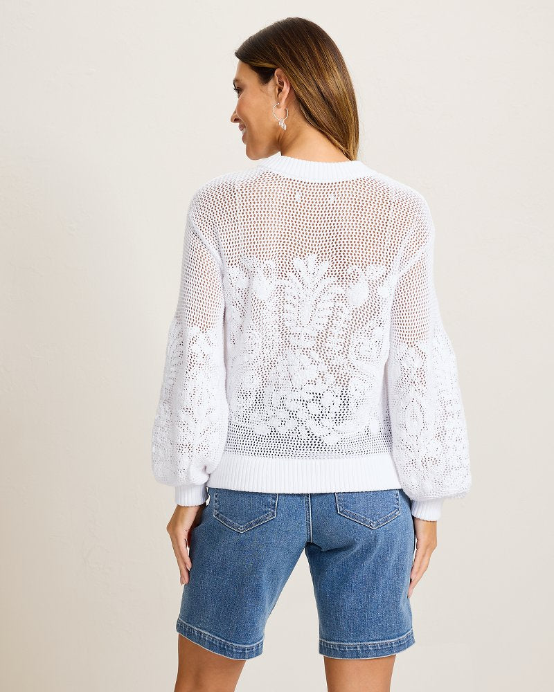 Noble Pineapple Lattice Embroidered Sweater - White