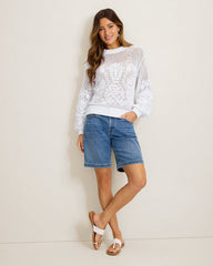 Noble Pineapple Lattice Embroidered Sweater - White