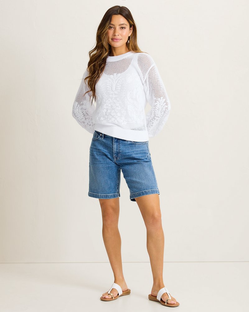 Noble Pineapple Lattice Embroidered Sweater - White