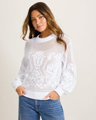 Noble Pineapple Lattice Embroidered Sweater - White