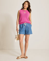 Harbor Pebble Cotton-Blend Sweater Tank - Very Berry