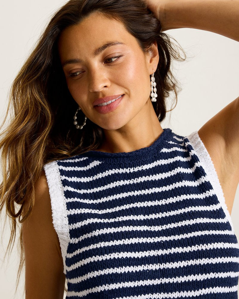 Harbor Pebble Stripe Cotton-Blend Sweater Tank - Coastline