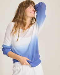 Cedar Linen Ombré Bateau-Neck Sweater - Blue Cove