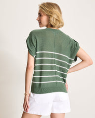 Lakes Edge Linen-Blend Stripe Sweater Top - Dark Jade
