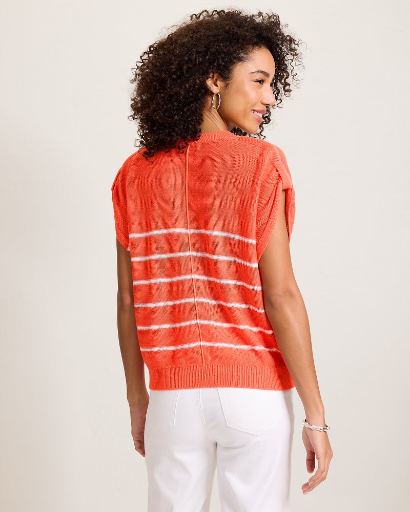 Lakes Edge Linen-Blend Stripe Sweater Top - Ember Red