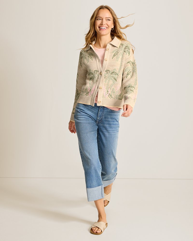 Palm Banks Jacquard Cardigan - Light Golden Honey Hthr