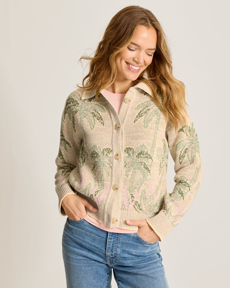 Palm Banks Jacquard Cardigan - Light Golden Honey Hthr
