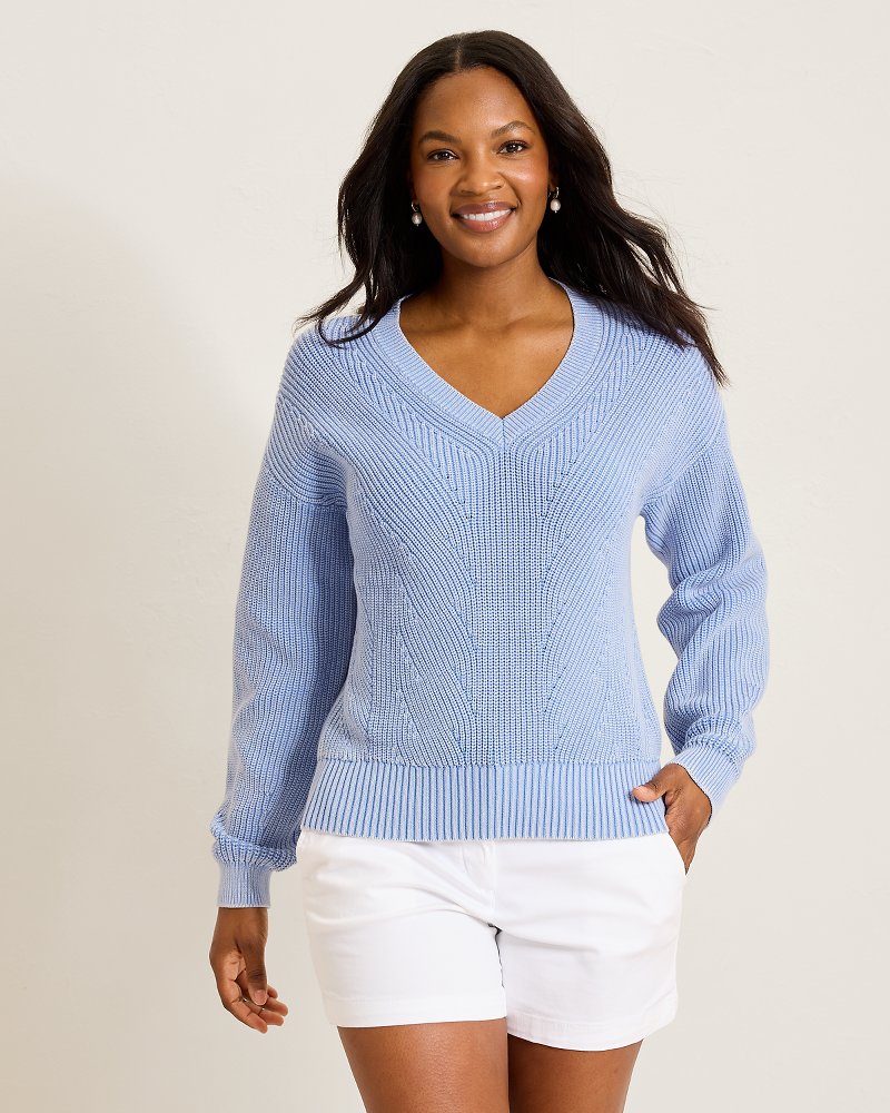Salt &amp; Sea Wash Wave V-Neck Sweater - Grape Pools