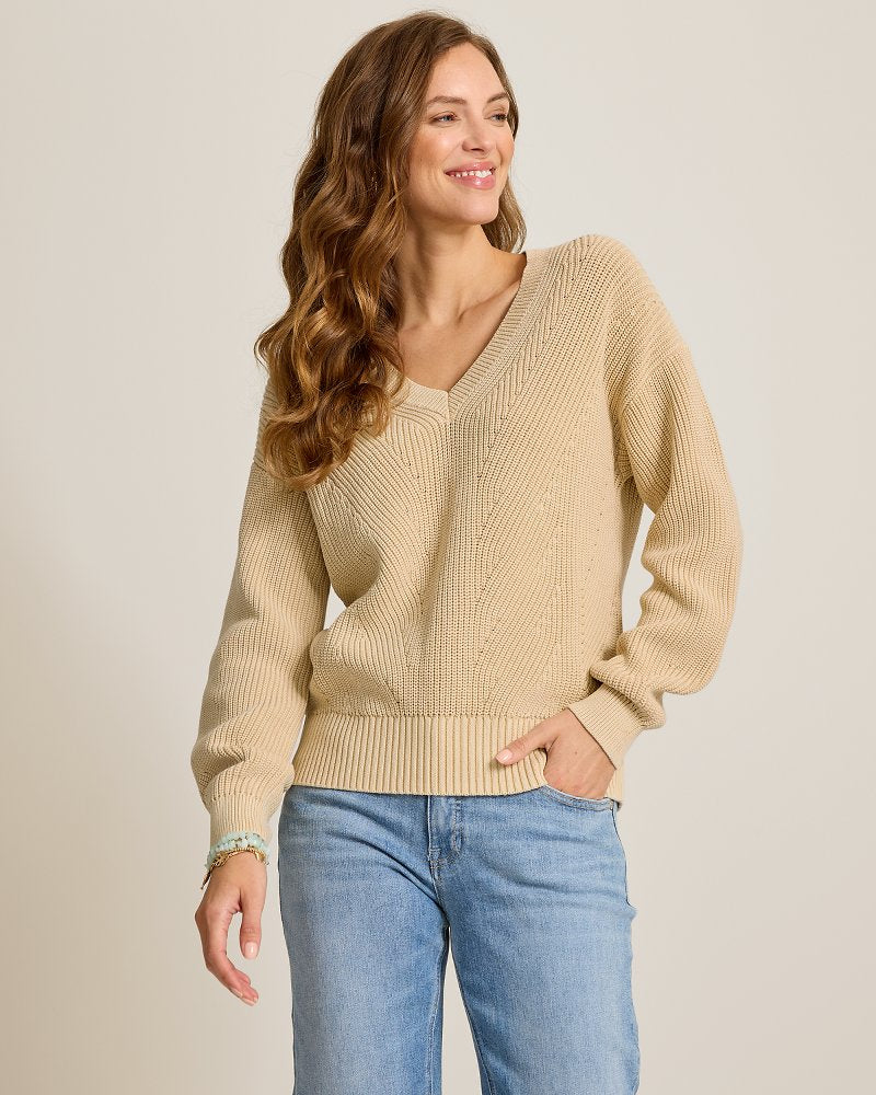 Salt &amp; Sea Wash Wave V-Neck Sweater - Crouton