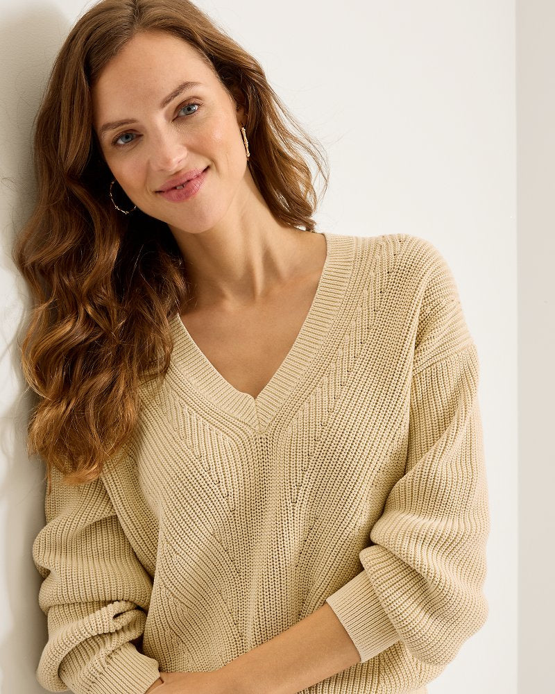 Salt &amp; Sea Wash Wave V-Neck Sweater - Crouton