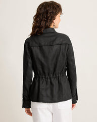 Two Palms Linen Raw-Edge Utility Jacket - Black