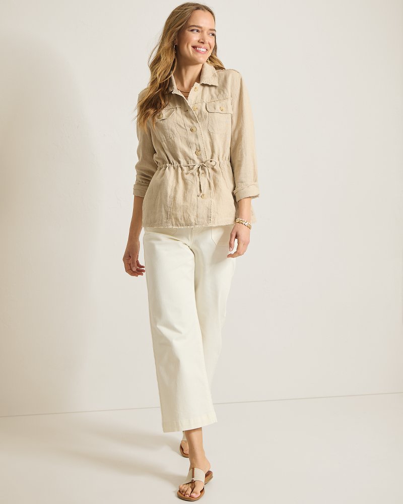 Two Palms Linen Raw-Edge Utility Jacket - Natural