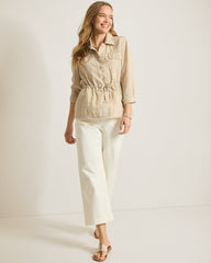 Two Palms Linen Raw-Edge Utility Jacket - Natural