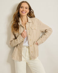Two Palms Linen Raw-Edge Utility Jacket - Natural