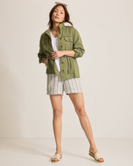 Two Palms Linen Raw-Edge Utility Jacket - Dark Fern