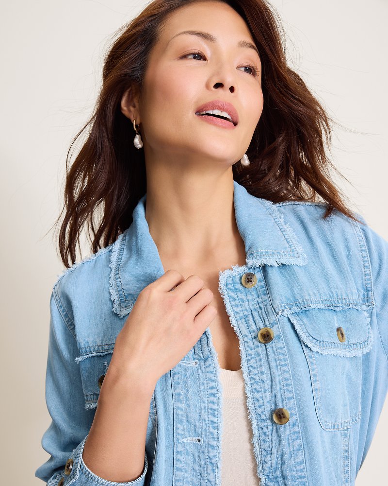 Chambray O'Lei Linen-Blend Utility Jacket - Light Indigo Wash