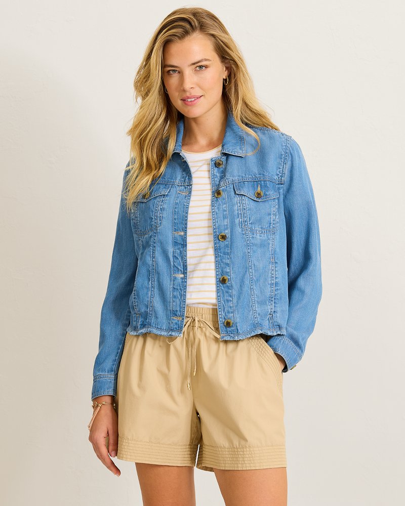 Chambray O'Lei Linen-Blend Jacket - Med Indigo Wash