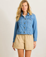 Chambray O'Lei Linen-Blend Jacket - Med Indigo Wash