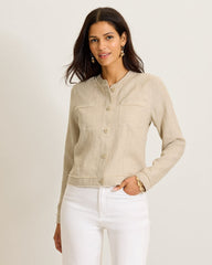 Two Palms Patch Pocket Raw-Edge Linen Jacket - Natural