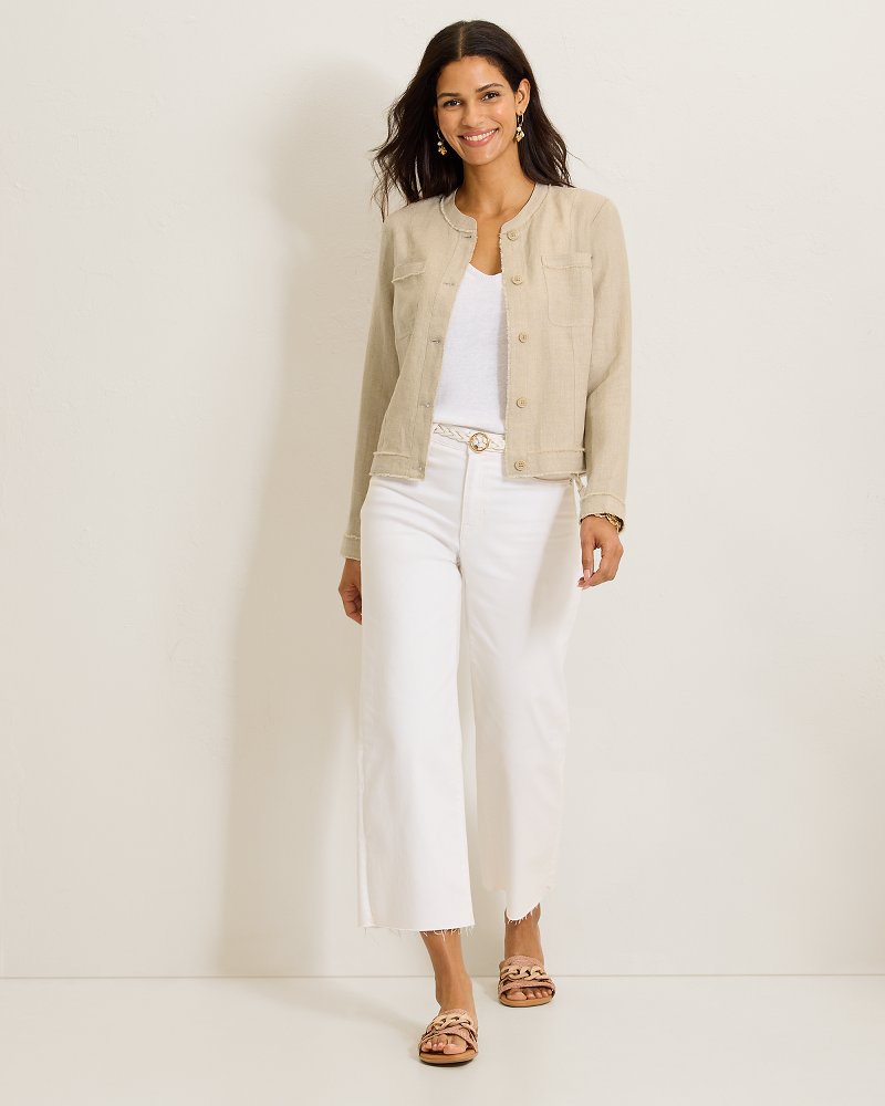 Two Palms Patch Pocket Raw-Edge Linen Jacket - Natural