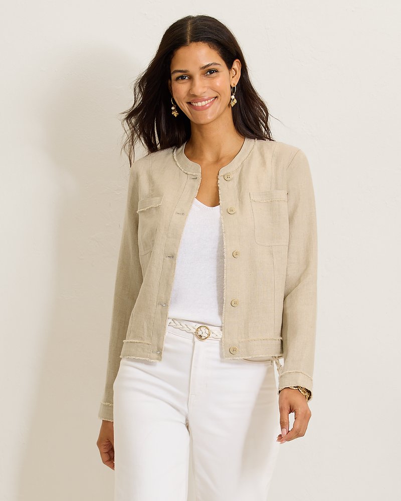 Two Palms Patch Pocket Raw-Edge Linen Jacket - Natural