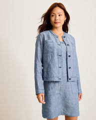Two Palms Patch Pocket Raw-Edge Linen Jacket - Coastline
