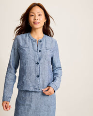Two Palms Patch Pocket Raw-Edge Linen Jacket - Coastline
