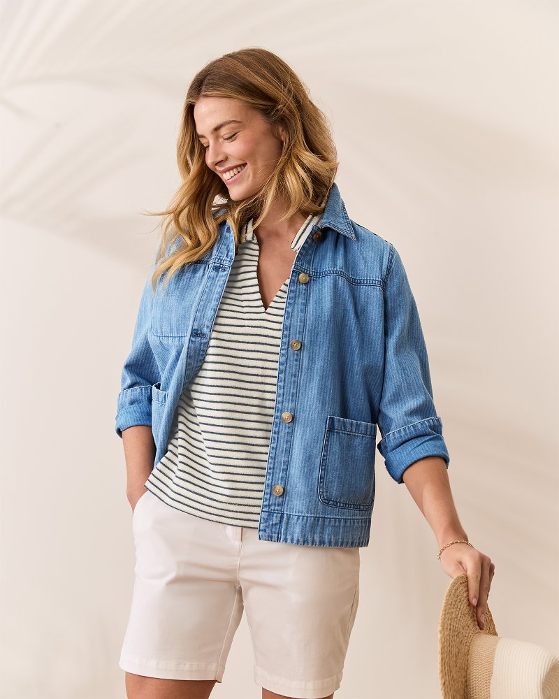 Indigo Herringbone Denim Chore Jacket - Miramar Beach Wash