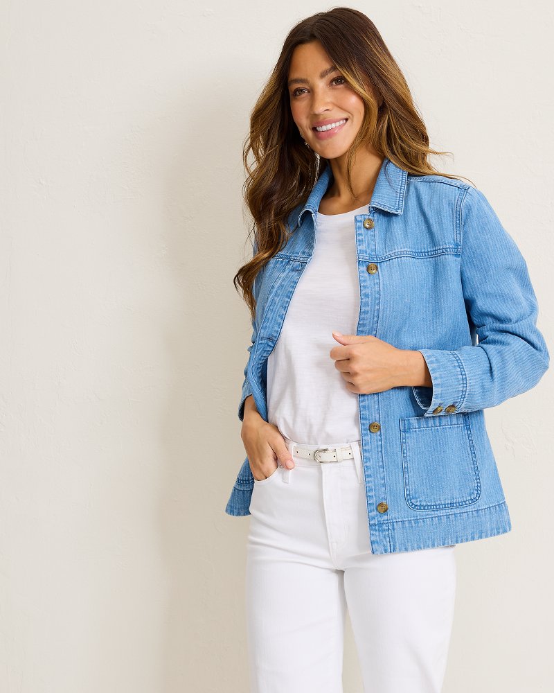 Indigo Herringbone Denim Chore Jacket - Miramar Beach Wash