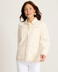 Ecru Sands Embroidered Denim Chore Jacket - Ecru Sand