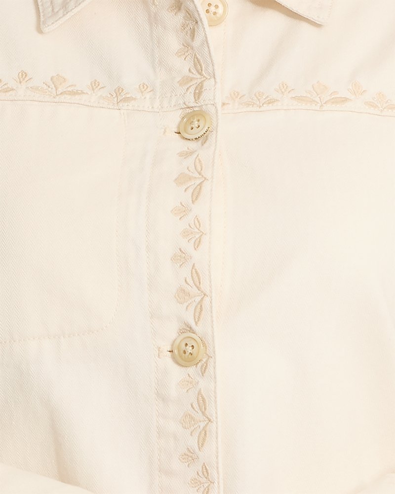 Ecru Sands Embroidered Denim Chore Jacket - Ecru Sand