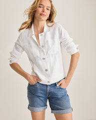 Two Palms Jewel Button Linen Clean-Edge Jacket - White