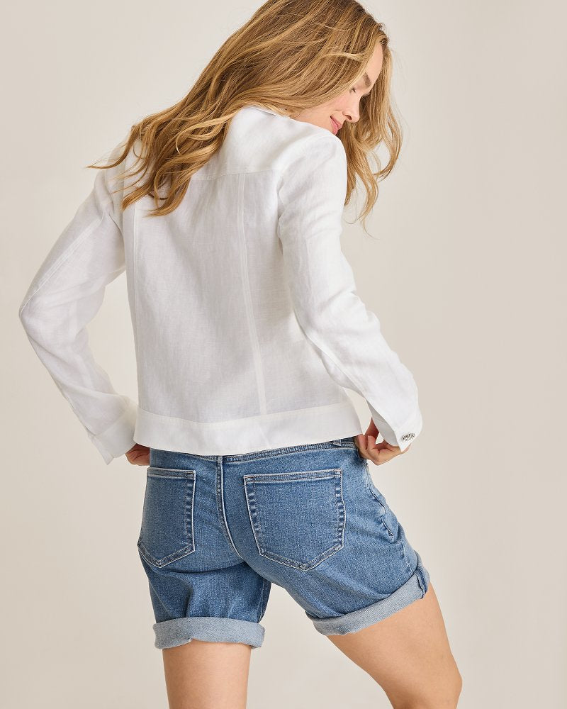 Two Palms Jewel Button Linen Clean-Edge Jacket - White