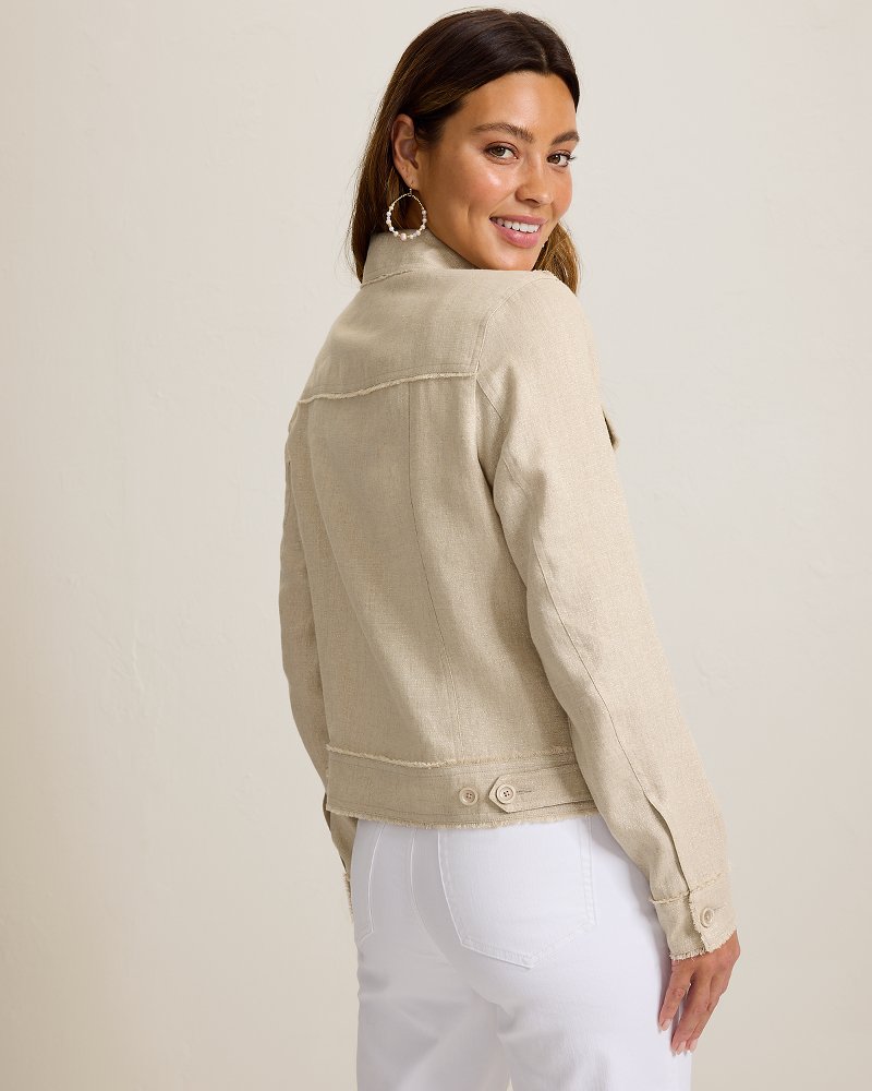 Two Palms Shimmer Raw-Edge Linen Jacket - Natural Linen