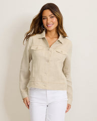 Two Palms Shimmer Raw-Edge Linen Jacket - Natural Linen