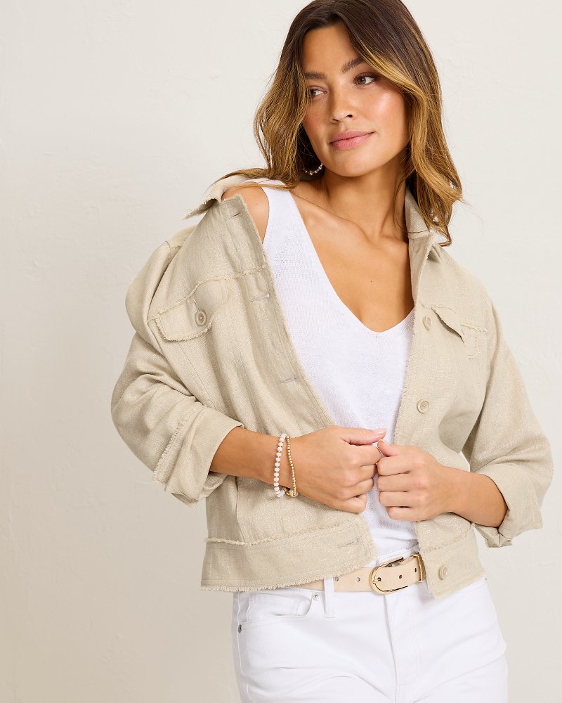 Two Palms Shimmer Raw-Edge Linen Jacket - Natural Linen