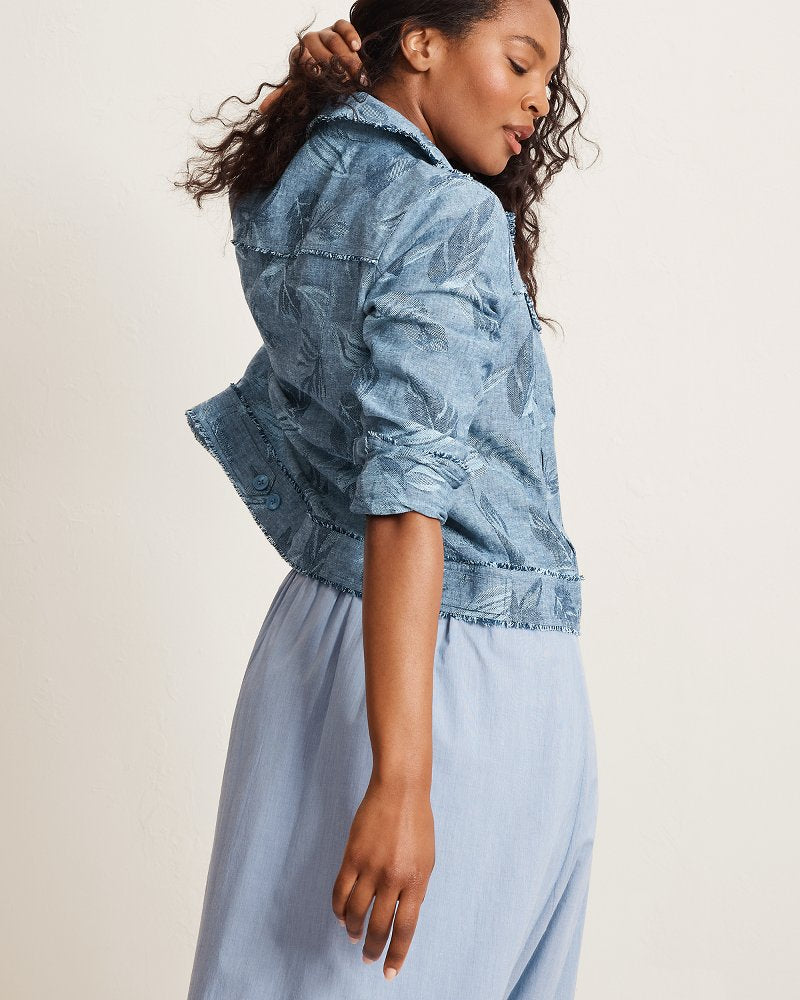 Two Palms Raw-Edge Jacquard Linen-Blend Jacket - Coastline