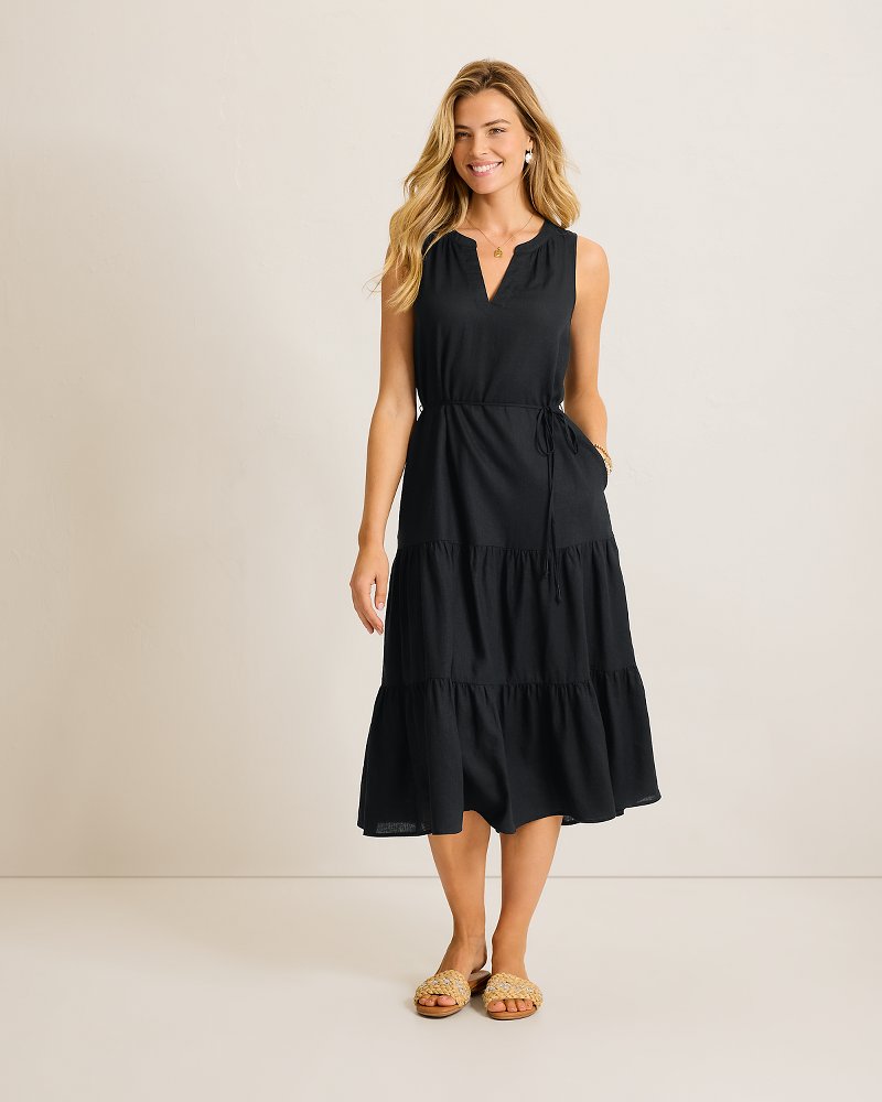 Palm Shores Linen-Blend Sundress - Black